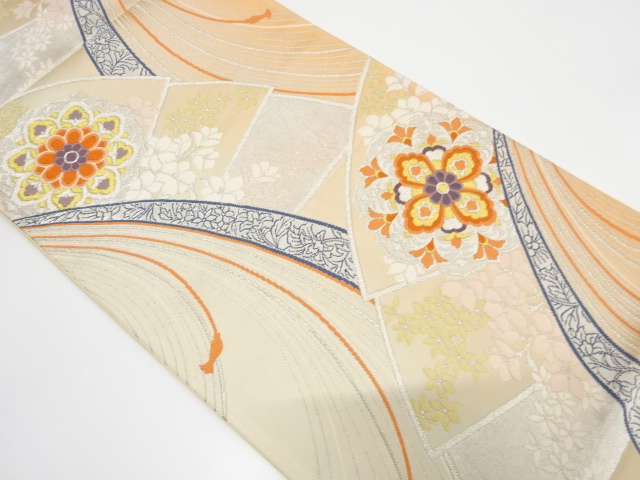 JAPANESE KIMONO / ANTIQUE FUKURO OBI / SILK / WOVEN FLORAL CREST